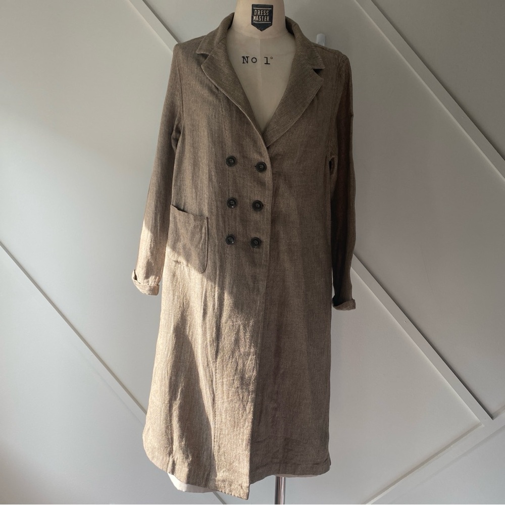 Golden Goose Linen Cotton Herringbone Long Coat  Size L | Italian Luxe Duster